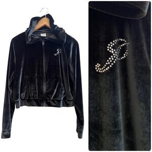 Pink Victoria’s Secret Green Velour Full Zip Crop Hoodie Large Gem Letter P